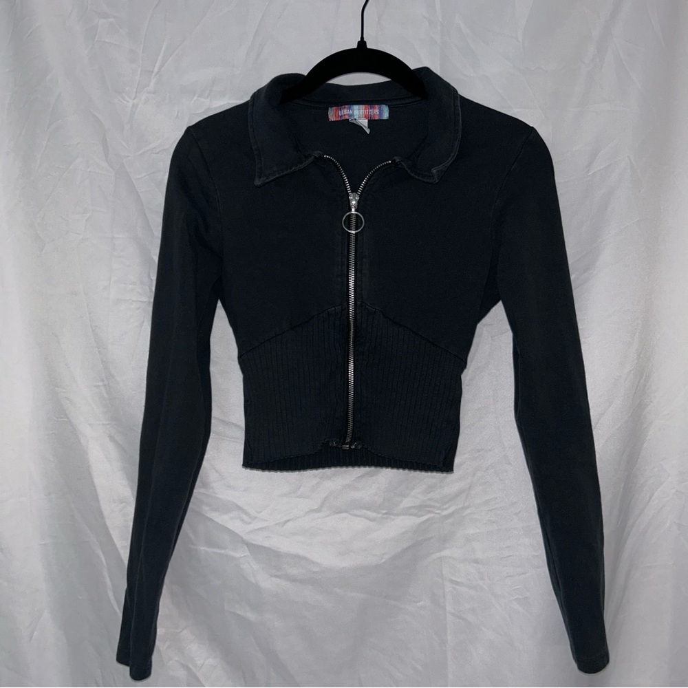 Urban Outfitters Jacket Cropped Long Sleeve Ribbed Mini Top O Ring Zip Up Shirt